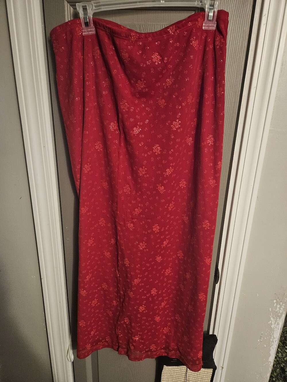 Women's Red Floral Shimmer Maxi Skirt - Lightweight Everyday Style